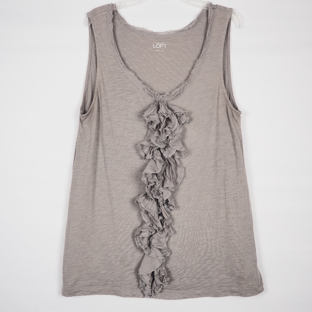 LOFT Ruffle Front Tank Top, Gray, Size L